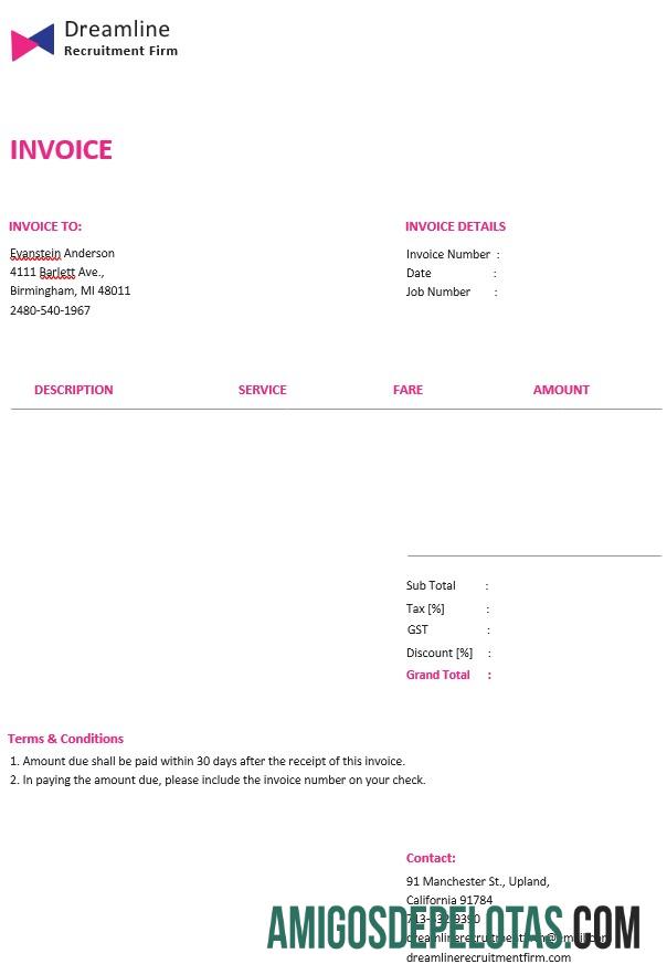 para download Modelo de fatura de empresa de recrutamento